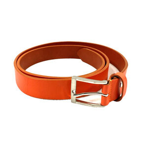 Vera Pelle Womens Orange Leather Belt Womens Sz 30 Silvertone Metal Buckle Italy